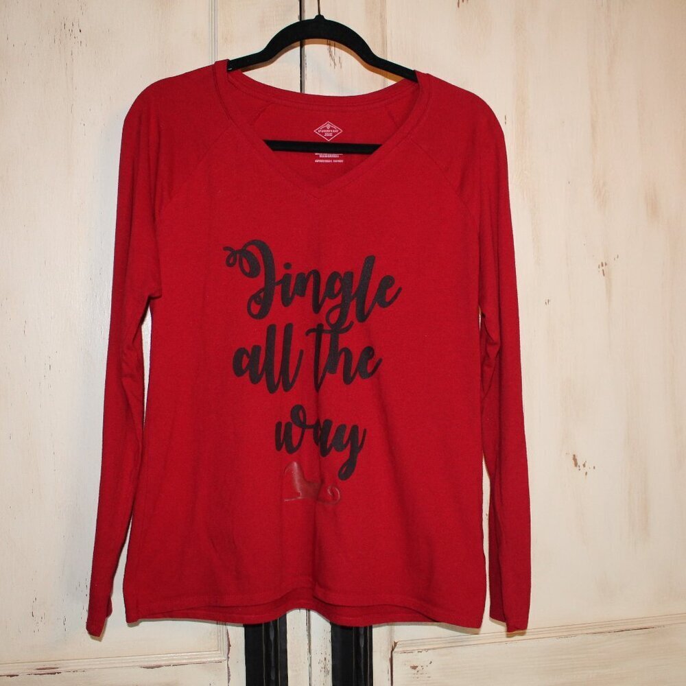 St. John's Bay Jingle All the Way red‎ long-sleeved V-neck shirt M